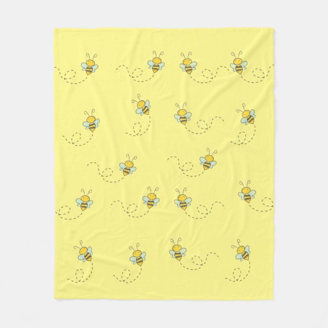Manta Polar Busy Bee Cute Yellow Pattern (Anverso)