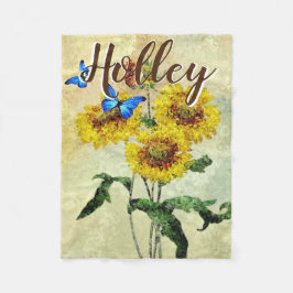 Manta Polar Butterflies Sunflowers Watercolor Personalizado