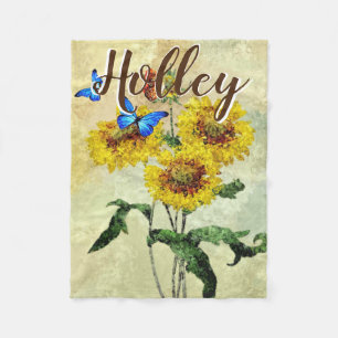 Manta Polar Butterflies Sunflowers Watercolor Personalizado