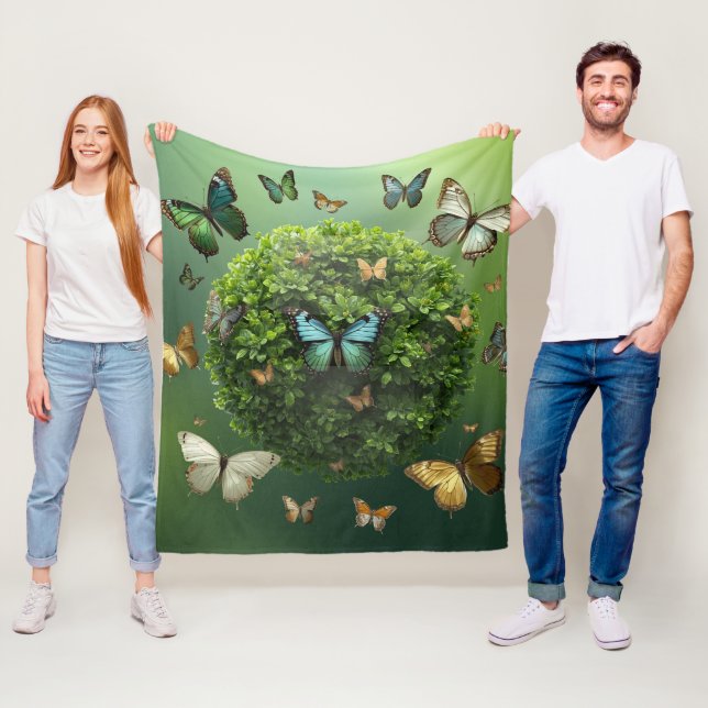 Manta Polar Butterfly Harmony Nature Sphere Fleece Blanket (In situ)
