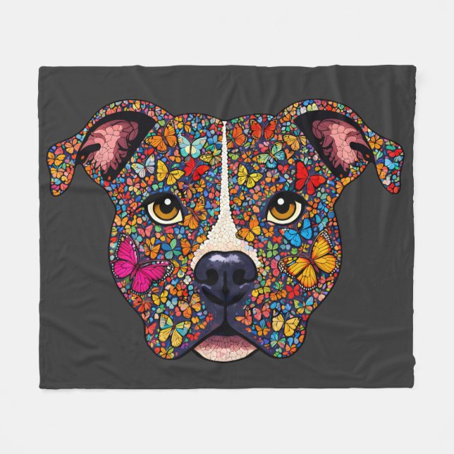 Manta Polar Butterfly Kaleidoscope Pitbull Portrait -Bully Mom (Frente (Horizontal))