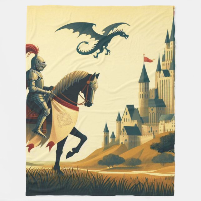 Manta Polar Caballero medieval/dragón/fantasía de castillo (Anverso)