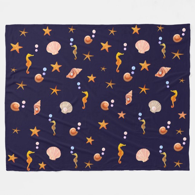 Manta Polar Caballitos de mar, conchas y estrellas de mar sobr (Frente (Horizontal))