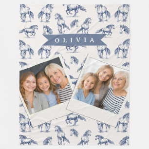 Manta Polar Caballo Azul Vintage Personalizado Clásico Campest