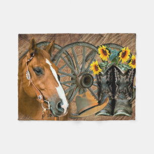 Manta Polar Caballo Cowboy Boots Rueda de vagón girasoles occi