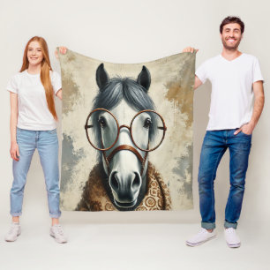 Manta Polar Caballo elegante con gafas - Divertido arte vintag