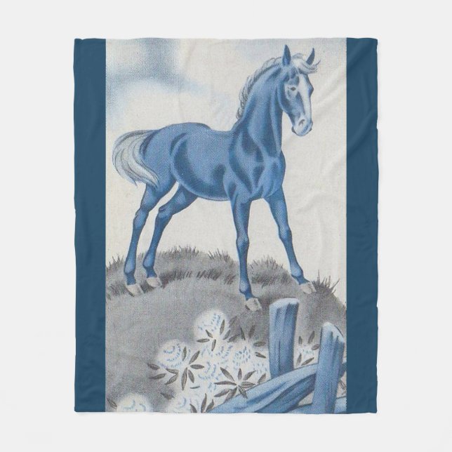 Manta Polar caballo feliz en azul (Anverso)
