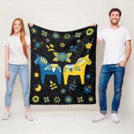 Manta Polar Caballo folk dala sueco l azul y amarillo