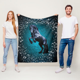 Manta Polar Caballo frisio, semental negro, nieve, azul