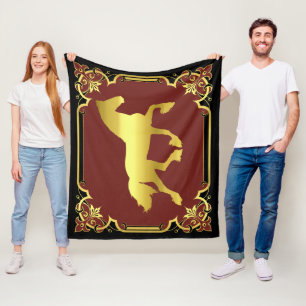 Manta Polar Caballo frisón, silueta, oro/negro/rojo