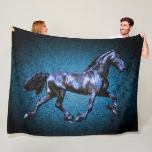 Manta Polar Caballo frisón, trote de semental negro, azul