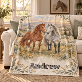 Manta Polar Caballos American Bashkir Curly Pradera