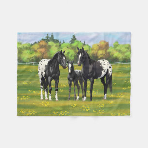 Manta Polar Caballos Appaloosa Negros En Pastel De Verano