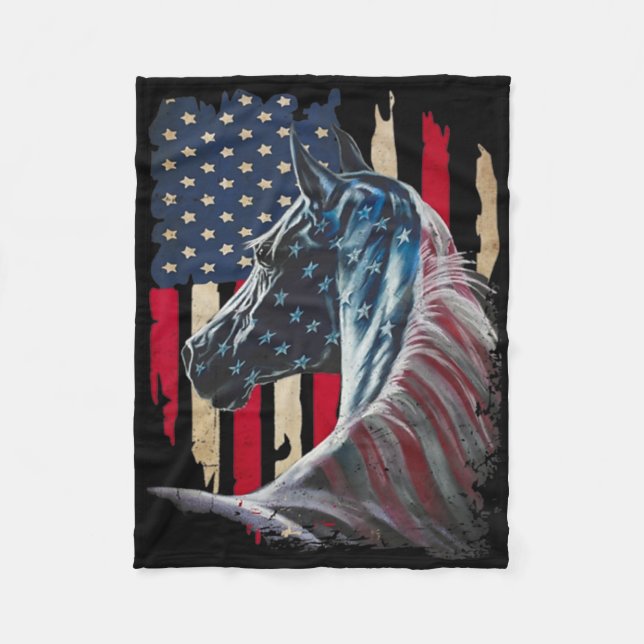 Manta Polar Caballos Bandera De Estados Unidos 4 De Julio Día  (Anverso)