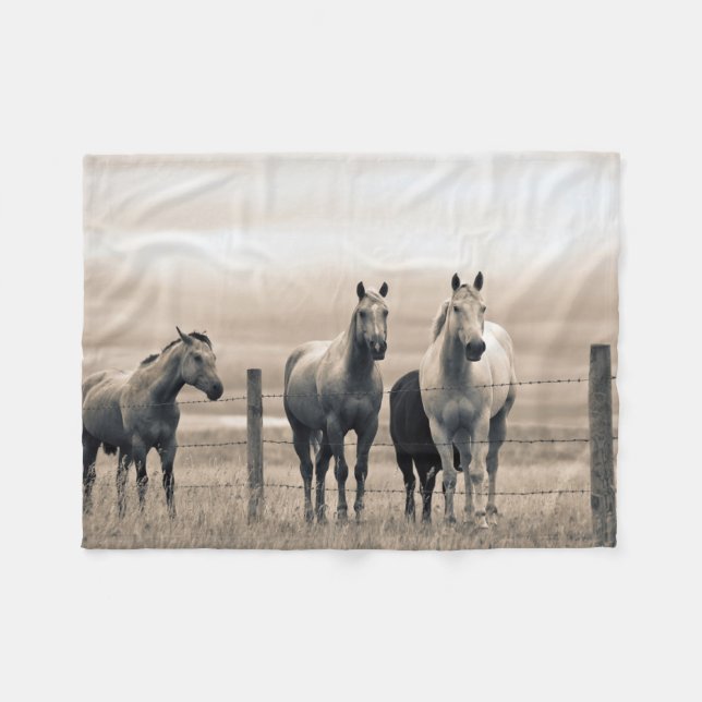 Manta Polar Caballos Cuarto de Milla en la Pradera Canadiense (Frente (Horizontal))
