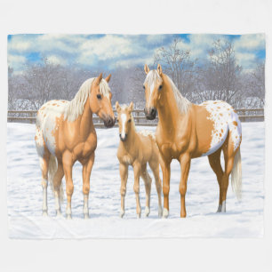 Manta Polar Caballos Palomino Appaloosa De Nieve