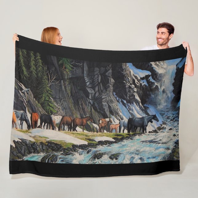 Manta Polar Caballos, ríos de montaña, potros de primavera, di (In situ)