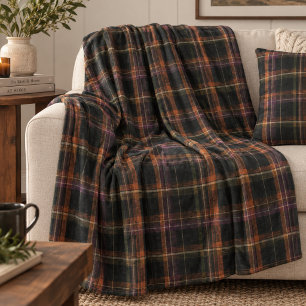 Manta Polar Cabaña Oscura Plaid Otoño Negro Óxido