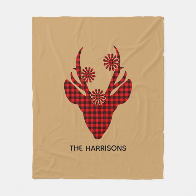 Manta Polar Cabeza de ciervo de búfalo rojo personalizada (Anverso)