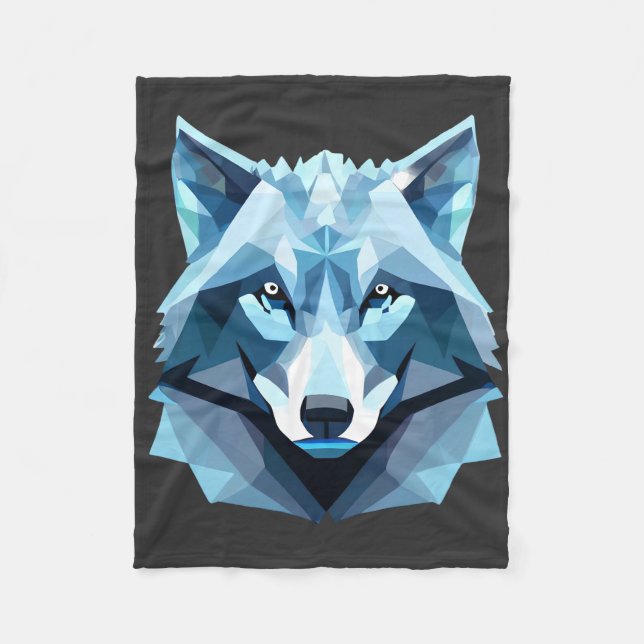 Manta Polar Cabeza de lobo geométrica azul (Anverso)