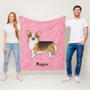Manta Polar Cabeza Roja Tri Pembroke Welsh Corgi Corazones y N
