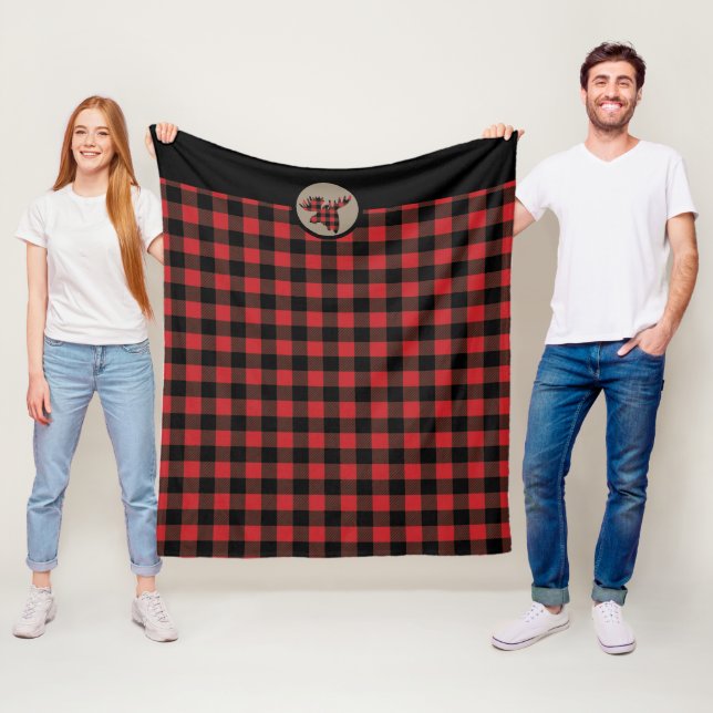 Manta Polar Cabezal de alce con mango de búfalo negro rojo (In situ)