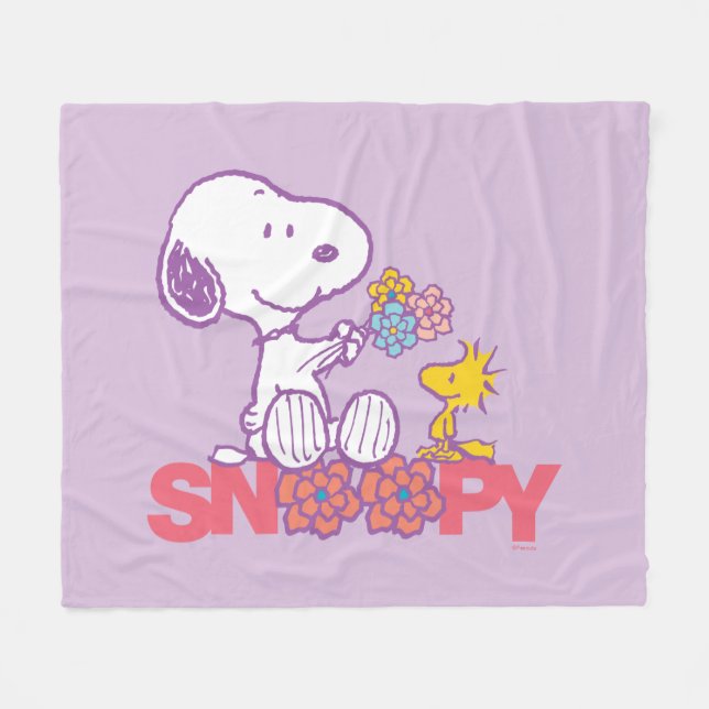 Manta Polar Cacahuetes | Flores Snoopy & Woodstock (Frente (Horizontal))
