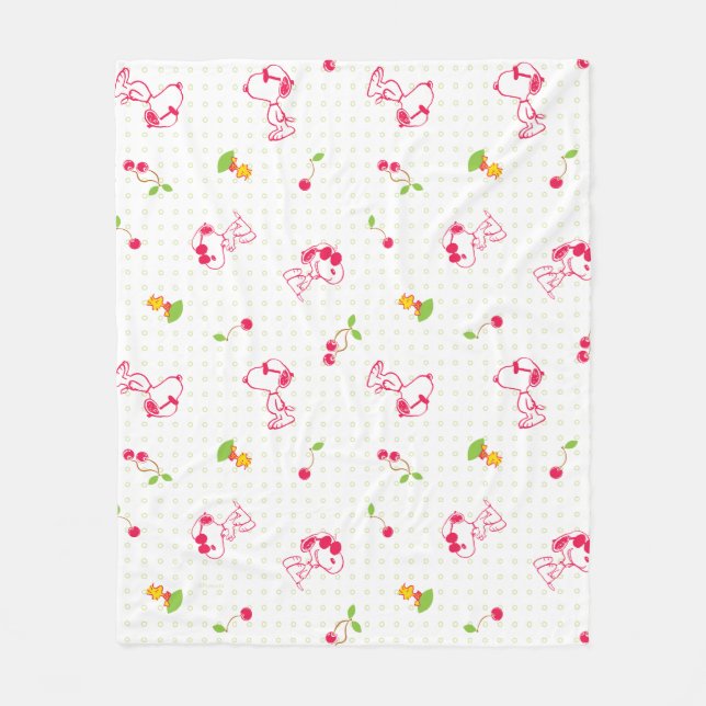 Manta Polar Cacahuetes | Patrón de cerezo Snoopy y Woodstock (Anverso)