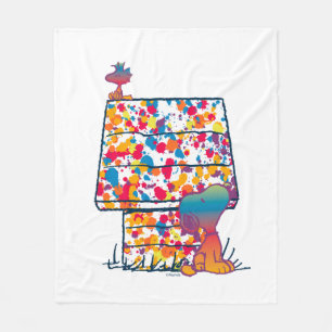 Manta Polar Cacahuetes   Pintura arcoiris de Snoopy y Woodstoc