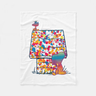 Manta Polar Cacahuetes   Pintura arcoiris de Snoopy y Woodstoc