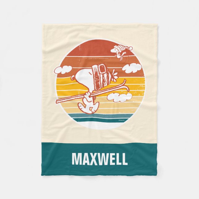 Manta Polar Cacahuetes | Viaje para esquiar Snoopy & Woodstock (Anverso)