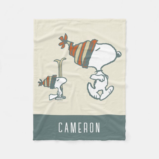 Manta Polar Cacahuetes | Viaje para esquiar Snoopy & Woodstock (Anverso)