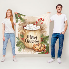 Manta Polar Cacao caliente feliz Navidad acebo festivo acogedo