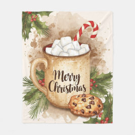 Manta Polar Cacao caliente feliz Navidad acebo festivo acogedo