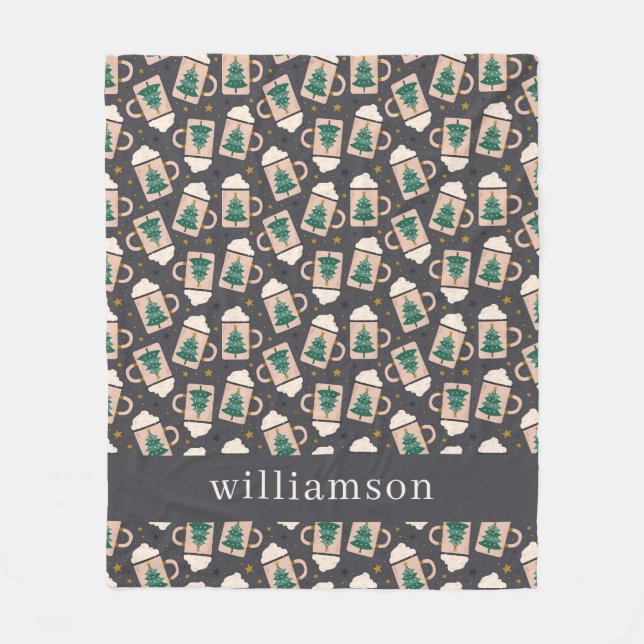 Manta Polar Cacao caliente navideño vintage personalizado (Anverso)