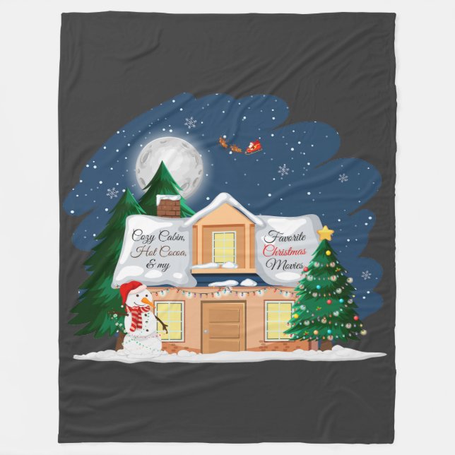 Manta Polar Cacao caliente y películas favoritas para Navidade (Anverso)