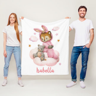 Manta Polar Cachorro bebé tigre sentada nube pijama rosa