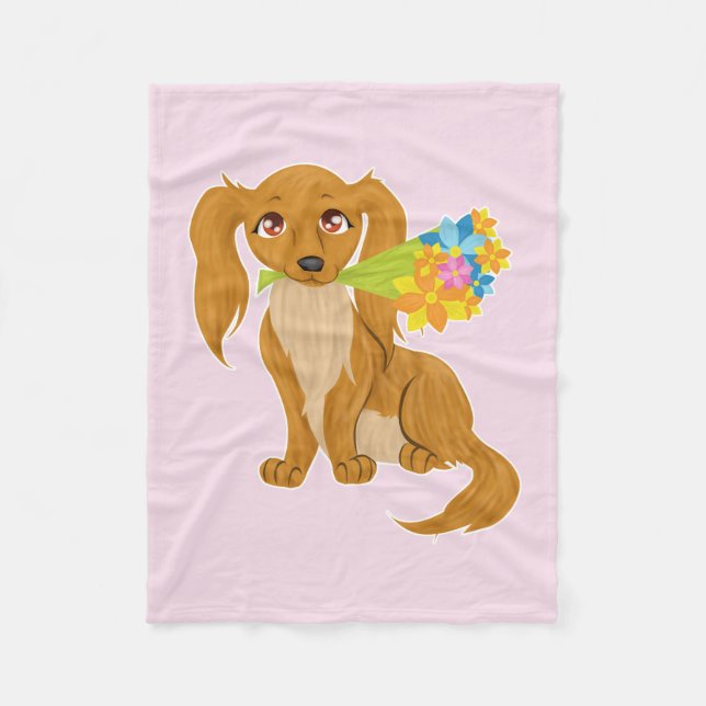 Manta Polar Cachorro de flores (Anverso)