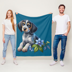 Manta Polar Cachorro de garrapatas azules con flores azules de