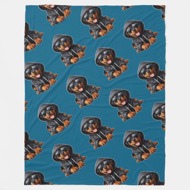 Manta Polar Cachorro de Rottweiler en sudadera encapuchada (Anverso)
