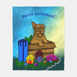 Manta Polar Cachorro en una caja , Feliz Navidad