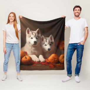 Manta Polar Cachorro Husky Siberiano Delicia de Otoño Calabaza