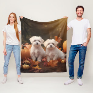 Manta Polar Cachorro Maltés Delicia de Otoño Calabaza