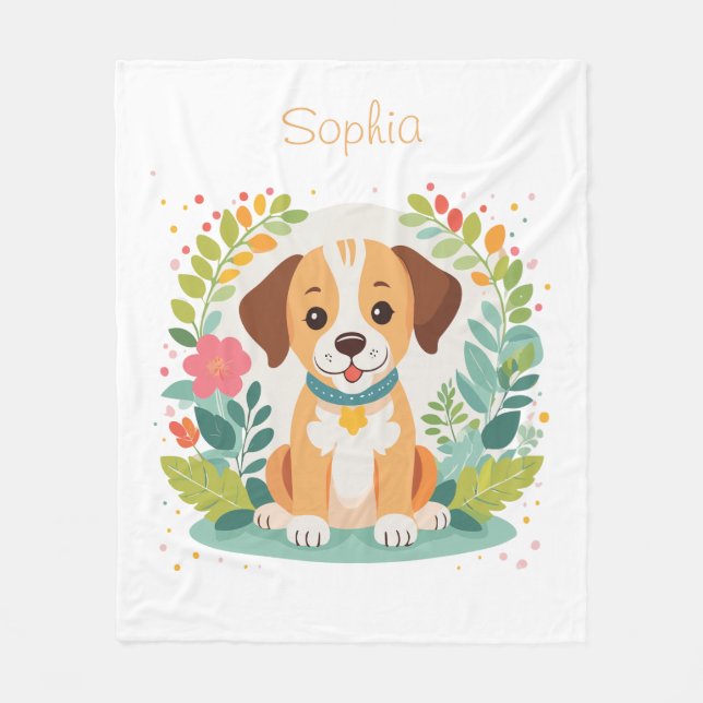 Manta Polar Cachorro Perro Floral Adorable  (Anverso)