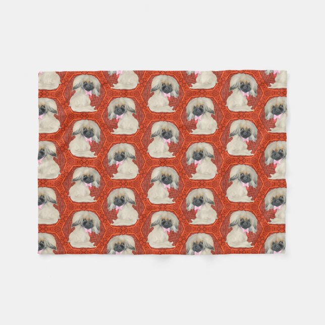 Manta Polar Cachorros Pequinés Adorables (Frente (Horizontal))