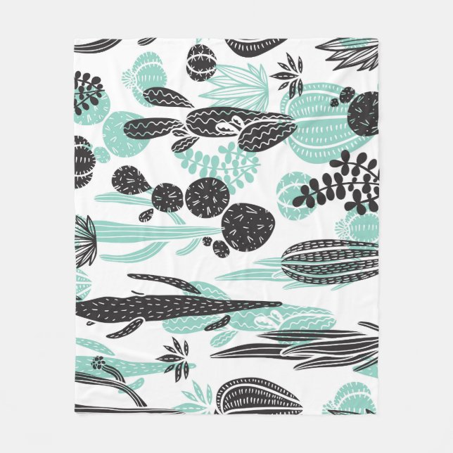 Manta Polar Cacti de mano dibujada: Doodle Seamless (Anverso)