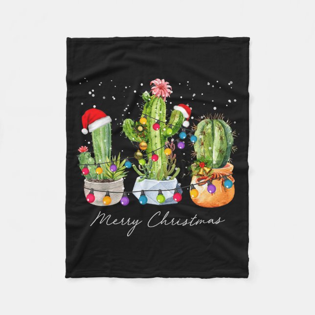 Manta Polar Cactus Christmas Xmas Trees Lights Santa Hat Cactu (Anverso)