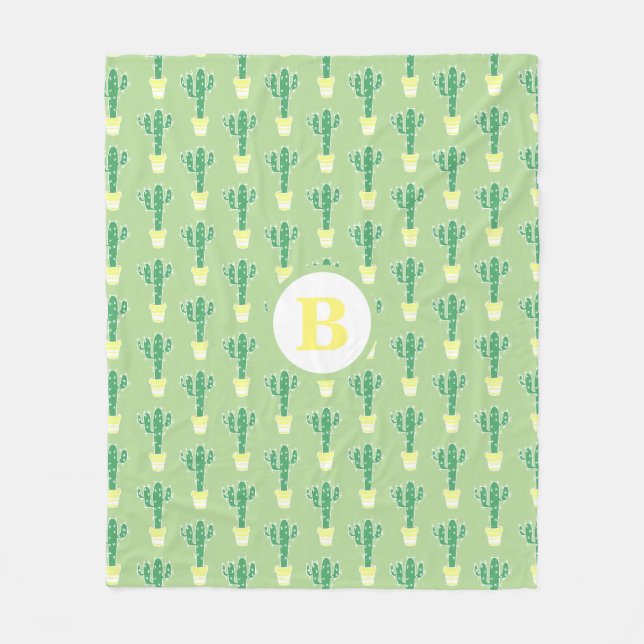 Manta Polar Cactus Cute Cacti Amarillo Potado | Monograma (Anverso)