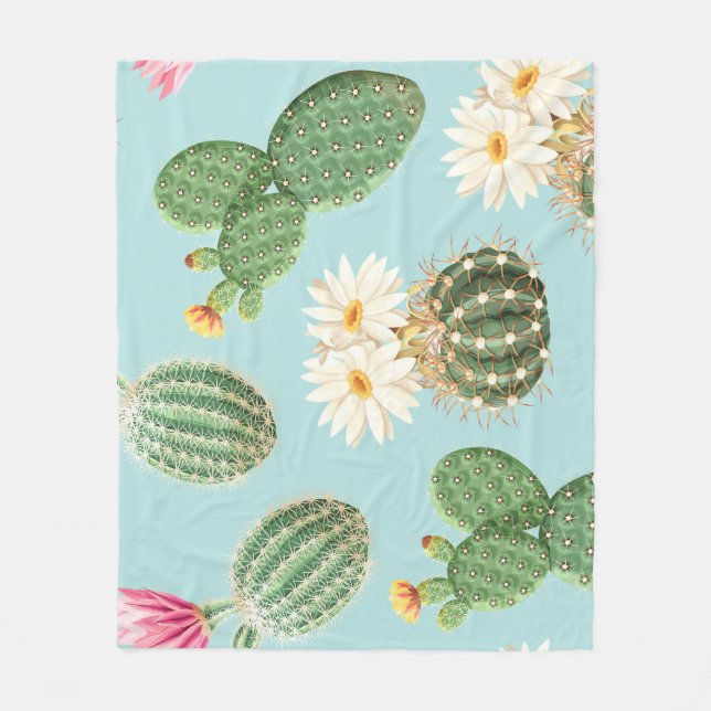 Manta Polar Cactus, flores rosas: decoración luminosa (Anverso)