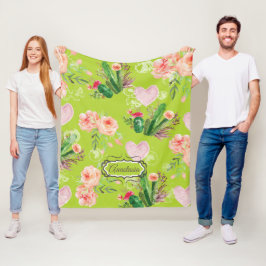 Manta Polar Cactus Green Floral Personalizada